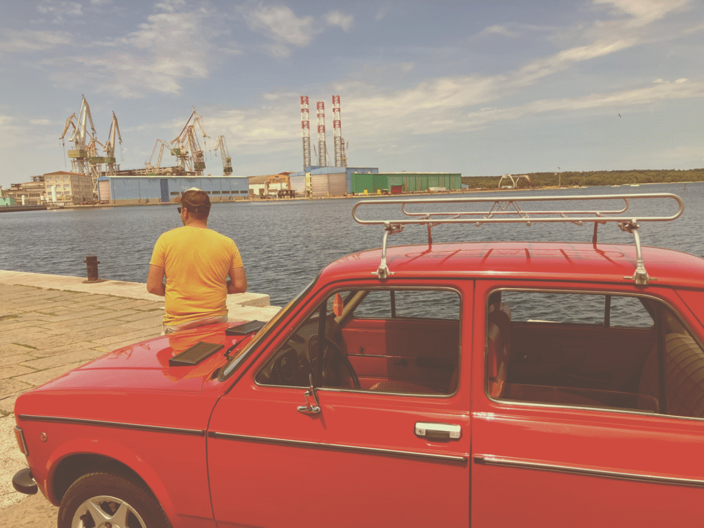 Yugorama founder with Zastava 101 vintage car in Pula, Istria